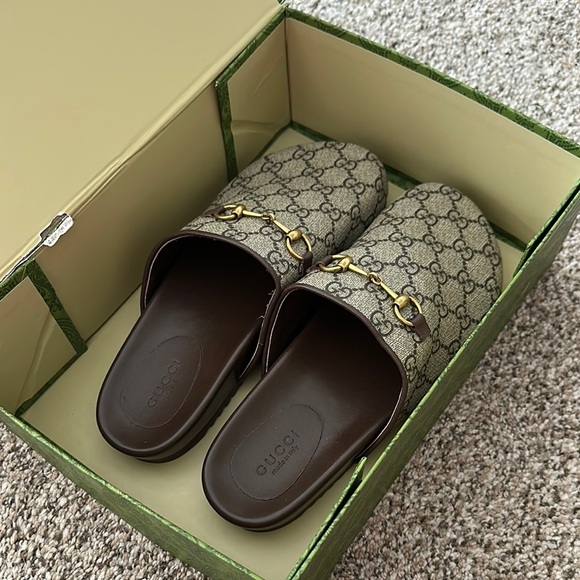 None Shoes - Beige Canvas Mules with Gold Horsebit